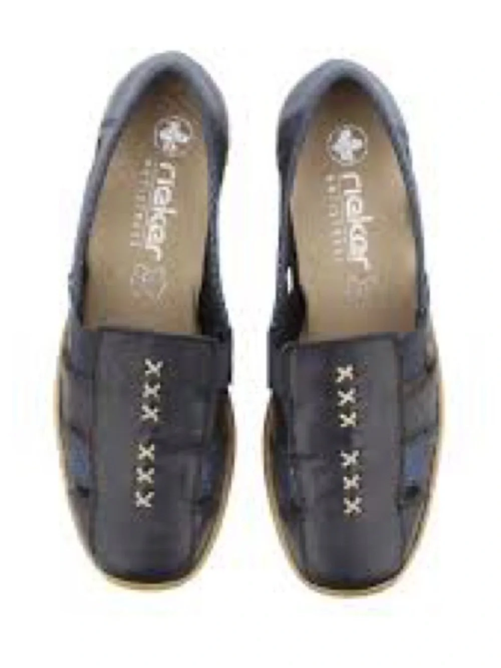 Rieker Navy Slip-On Leather Loafers with Contrast Stitching